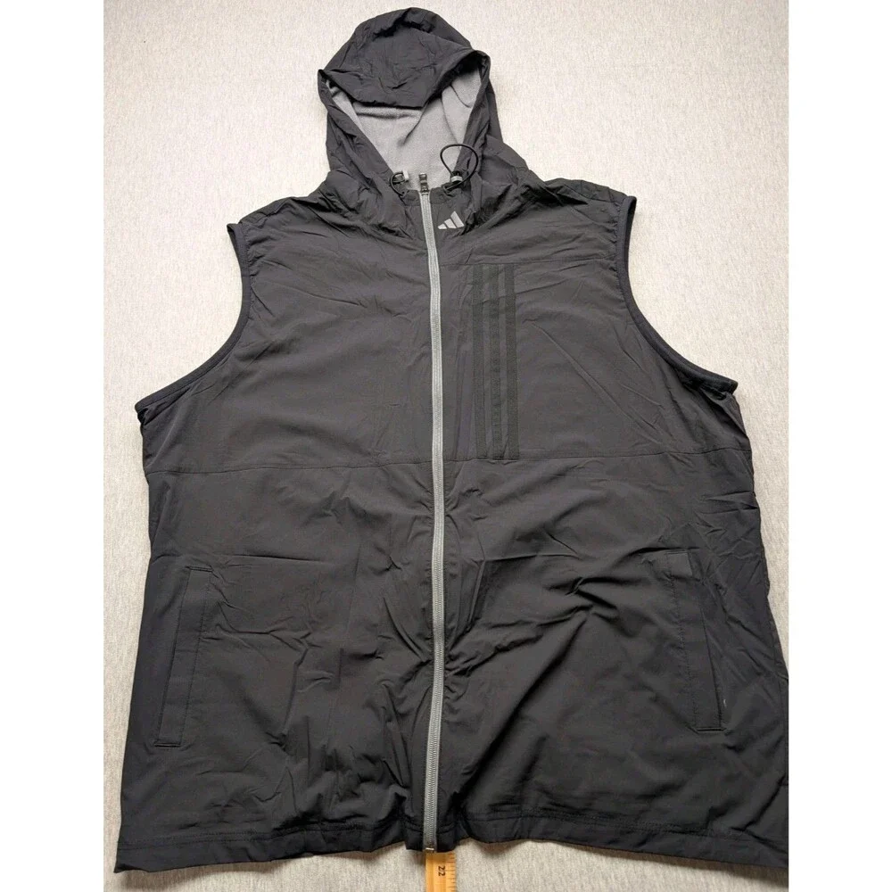 Adidas Hoodie Fleece Lined Vest Full Zip Hooded Jacket Black Size 2XL